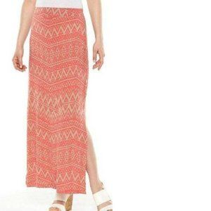Womens Maxi Skirt Apt 9 Orange Tribal XS Long Jersey Elastic Waist Slide Slit